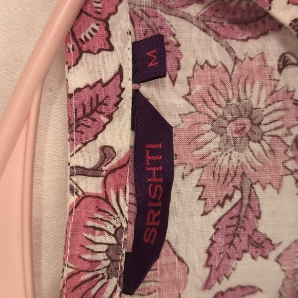 SRISHTI Pink Mauve Floral Kurta Cotton Faux Button Front Size Medium - Picture 2 of 6